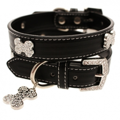 Collier noir pour chien en cuir