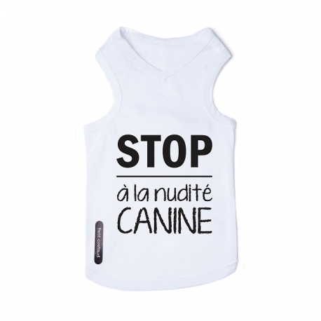 T-shirt pour chien blanc Stop à la nudité canine