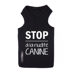 T-shirt pour chien noir Stop à la nudité canine