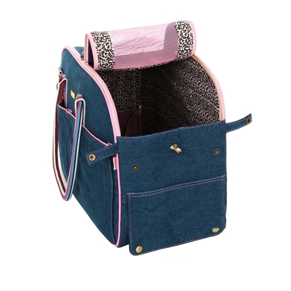 Sac de transport pour chien en denim bleu