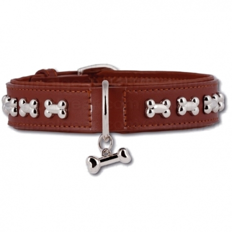 Collier pour chien bling bling marron