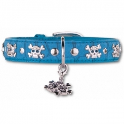 Collier pour chien en cuir bleu tête de mort