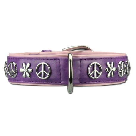 Collier pour chien Peace and Love violet