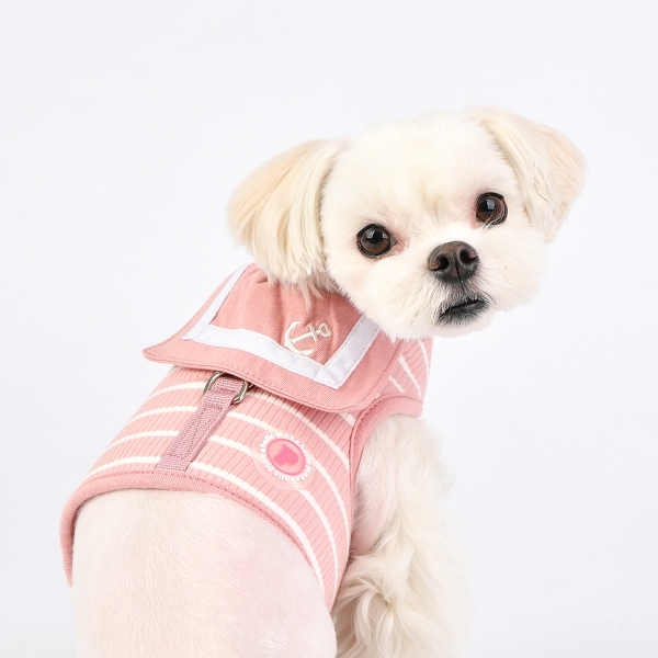 Harnais pour chien rayé rose et blanc