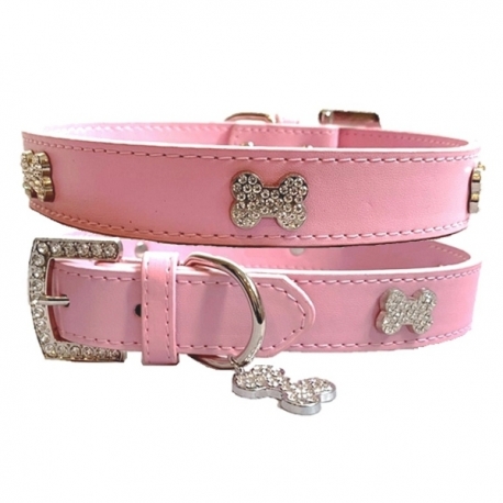 Collier pour chien bling bling rose bonbon