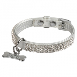 Collier pour chien strass argent