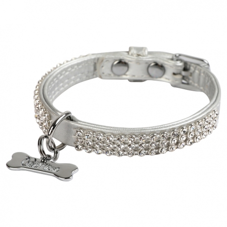 Collier pour chien strass argent